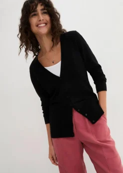 bonprix Strickmode|Pullover & Strickjacken^Feinstrickjacke mit Knopfleiste schwarz