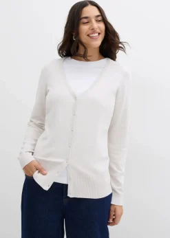 bonprix Bekleidung·Röcke|Bekleidung·Jeans^Feinstrickjacke mit Knopfleiste silber
