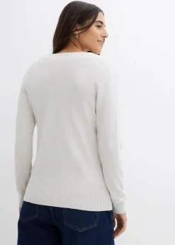 bonprix Bekleidung·Röcke|Bekleidung·Jeans^Feinstrickjacke mit Knopfleiste silber