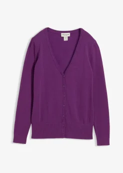 bonprix Bekleidung·Röcke|Bekleidung·Jeans^Feinstrickjacke mit Knopfleiste tiefviolett