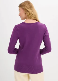 bonprix Bekleidung·Röcke|Bekleidung·Jeans^Feinstrickjacke mit Knopfleiste tiefviolett