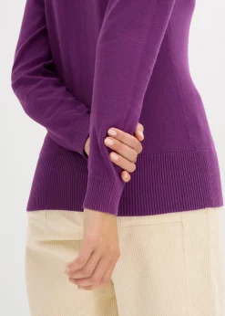 bonprix Bekleidung·Röcke|Bekleidung·Jeans^Feinstrickjacke mit Knopfleiste tiefviolett