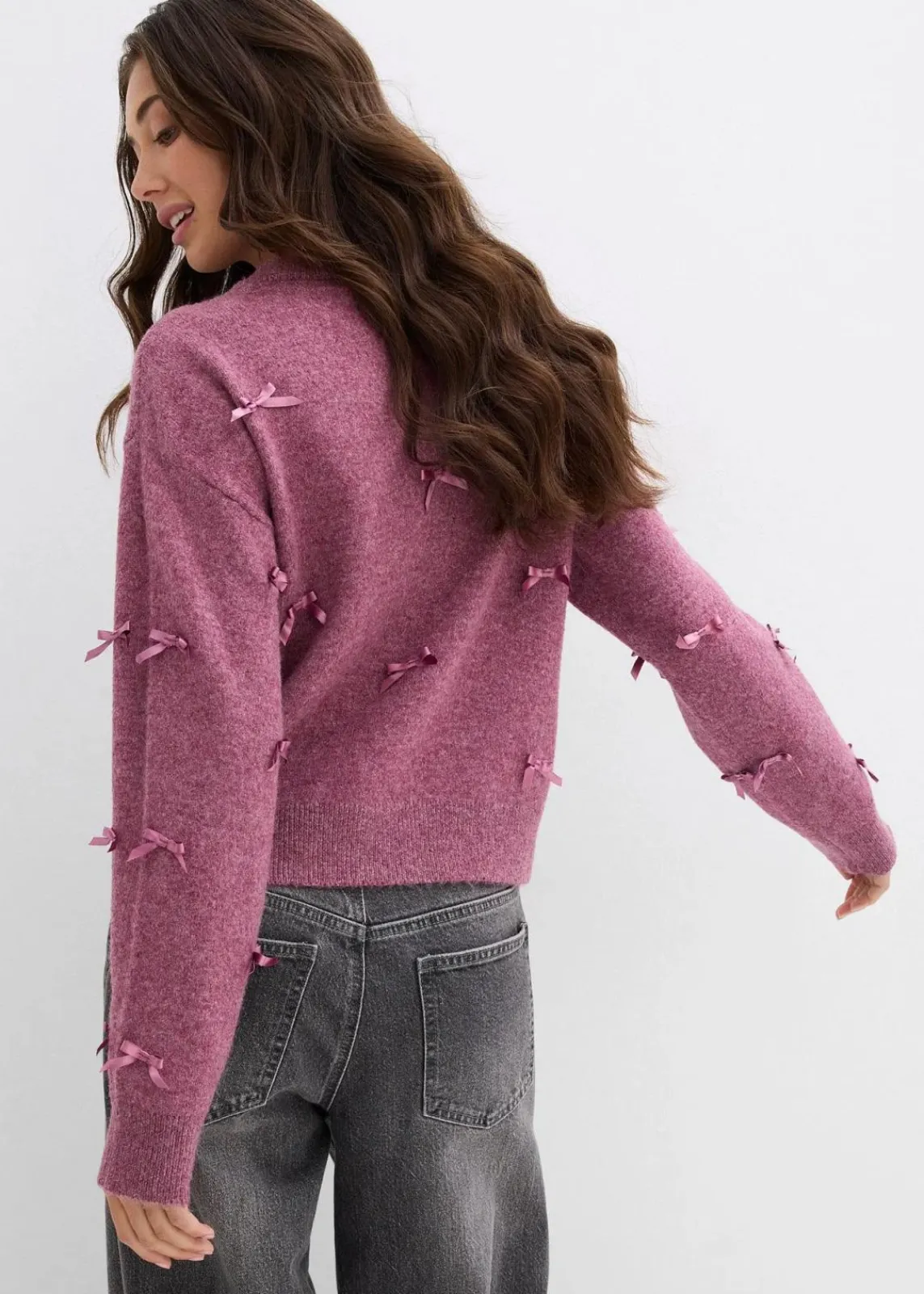 bonprix Bekleidung·Umstandsmode|Bekleidung·Jeans^Feinstrickjacke mit Schleifen mattbeere meliert