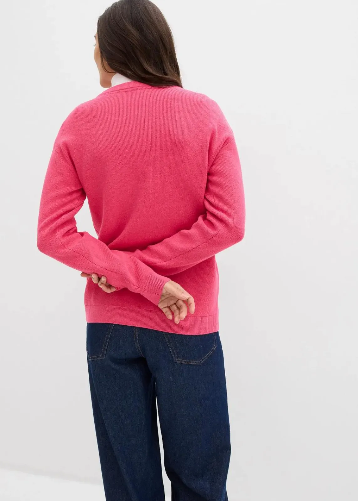 bonprix Bekleidung·Umstandsmode|Pullover & Strickjacken^Feinstrickjacke, Rundhals dunkelfuchsia