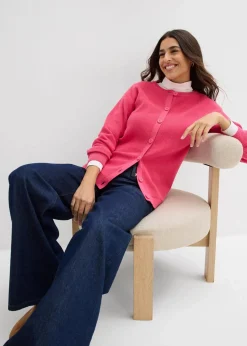bonprix Bekleidung·Umstandsmode|Pullover & Strickjacken^Feinstrickjacke, Rundhals dunkelfuchsia