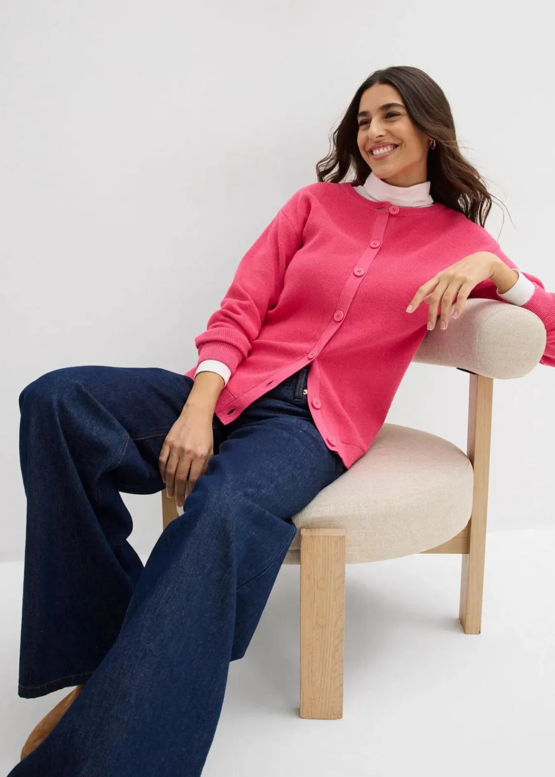 bonprix Bekleidung·Umstandsmode|Pullover & Strickjacken^Feinstrickjacke, Rundhals dunkelfuchsia