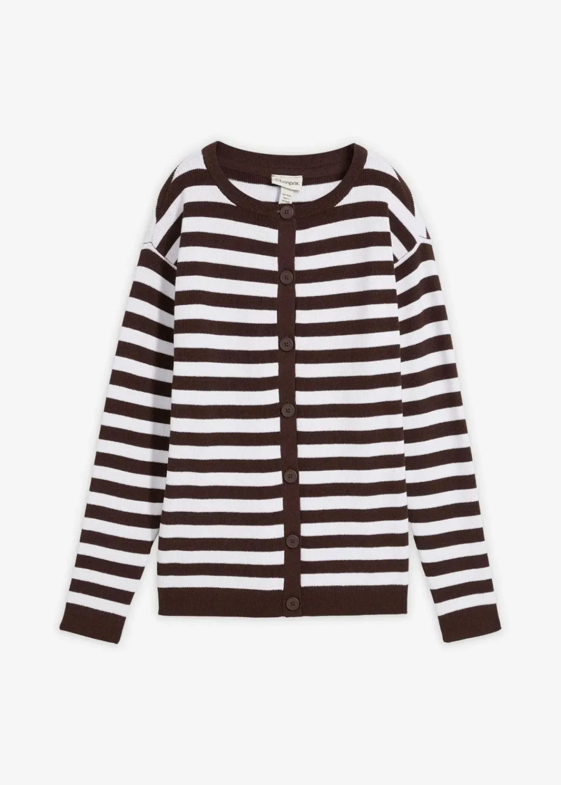 bonprix Bekleidung·Umstandsmode|Pullover & Strickjacken^Feinstrickjacke, Rundhals dunkelbraun/weiß gestreift