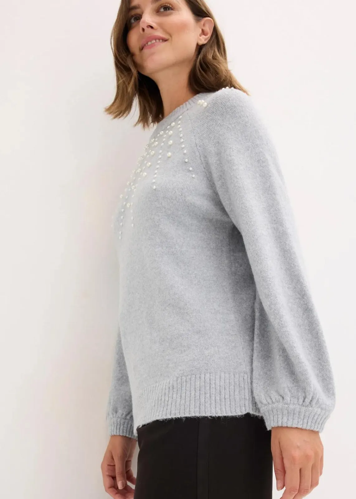 bonprix Bekleidung·Umstandsmode|Strickmode^Feinstrickpullover hellgrau meliert