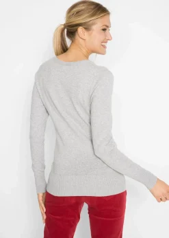 bonprix Strickmode|Pullover & Strickjacken^Feinstrickpullover hellgrau meliert