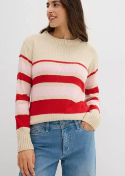 bonprix Bekleidung·Umstandsmode|Bekleidung·Jeans^Feinstrickpullover hellsand/tiefrot/puderrosa