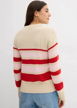 bonprix Bekleidung·Umstandsmode|Bekleidung·Jeans^Feinstrickpullover hellsand/tiefrot/puderrosa