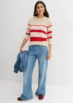 bonprix Bekleidung·Umstandsmode|Bekleidung·Jeans^Feinstrickpullover hellsand/tiefrot/puderrosa