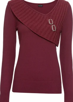 bonprix Bekleidung·Umstandsmode|Strickmode^Feinstrickpullover aus Baumwoll-Mix bordeaux
