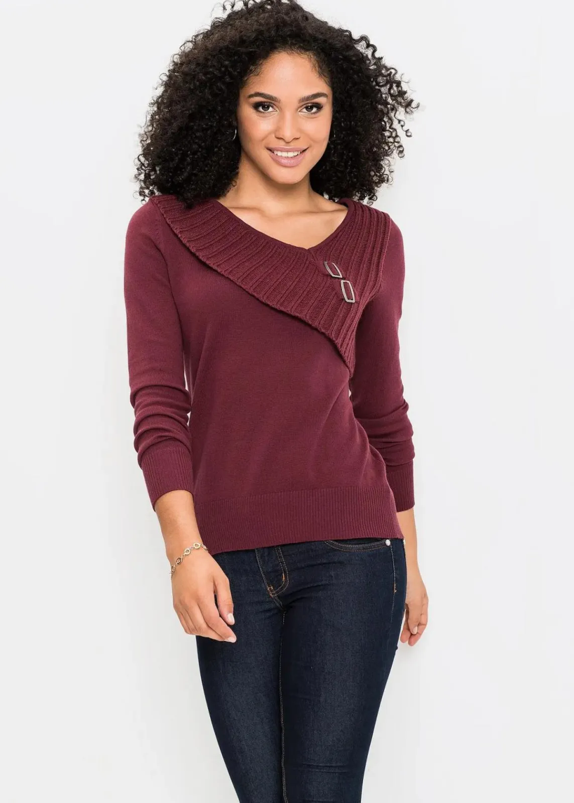 bonprix Bekleidung·Umstandsmode|Strickmode^Feinstrickpullover aus Baumwoll-Mix bordeaux