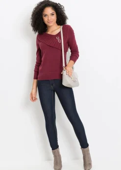 bonprix Bekleidung·Umstandsmode|Strickmode^Feinstrickpullover aus Baumwoll-Mix bordeaux