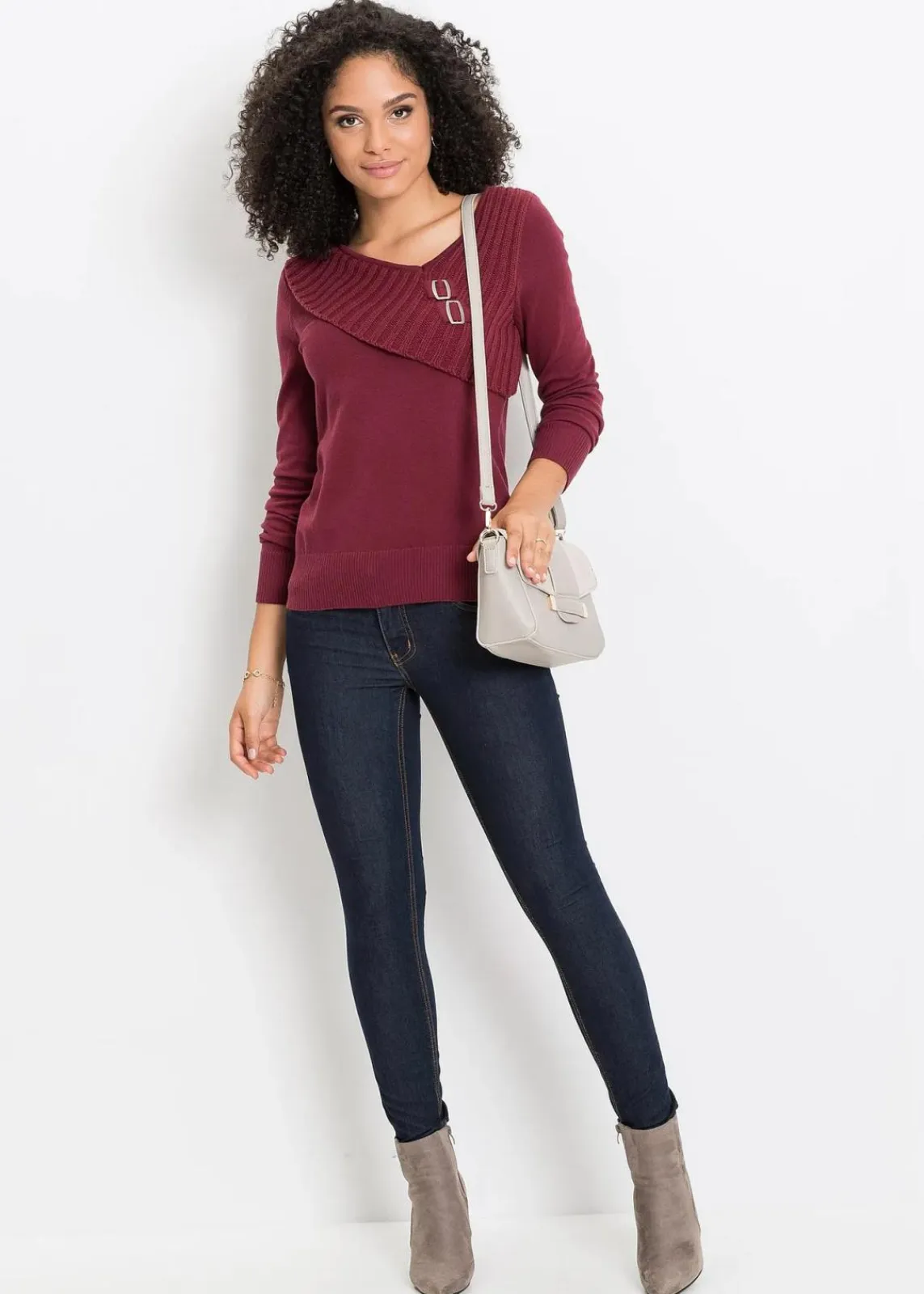 bonprix Bekleidung·Umstandsmode|Strickmode^Feinstrickpullover aus Baumwoll-Mix bordeaux