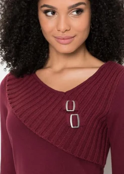 bonprix Bekleidung·Umstandsmode|Strickmode^Feinstrickpullover aus Baumwoll-Mix bordeaux