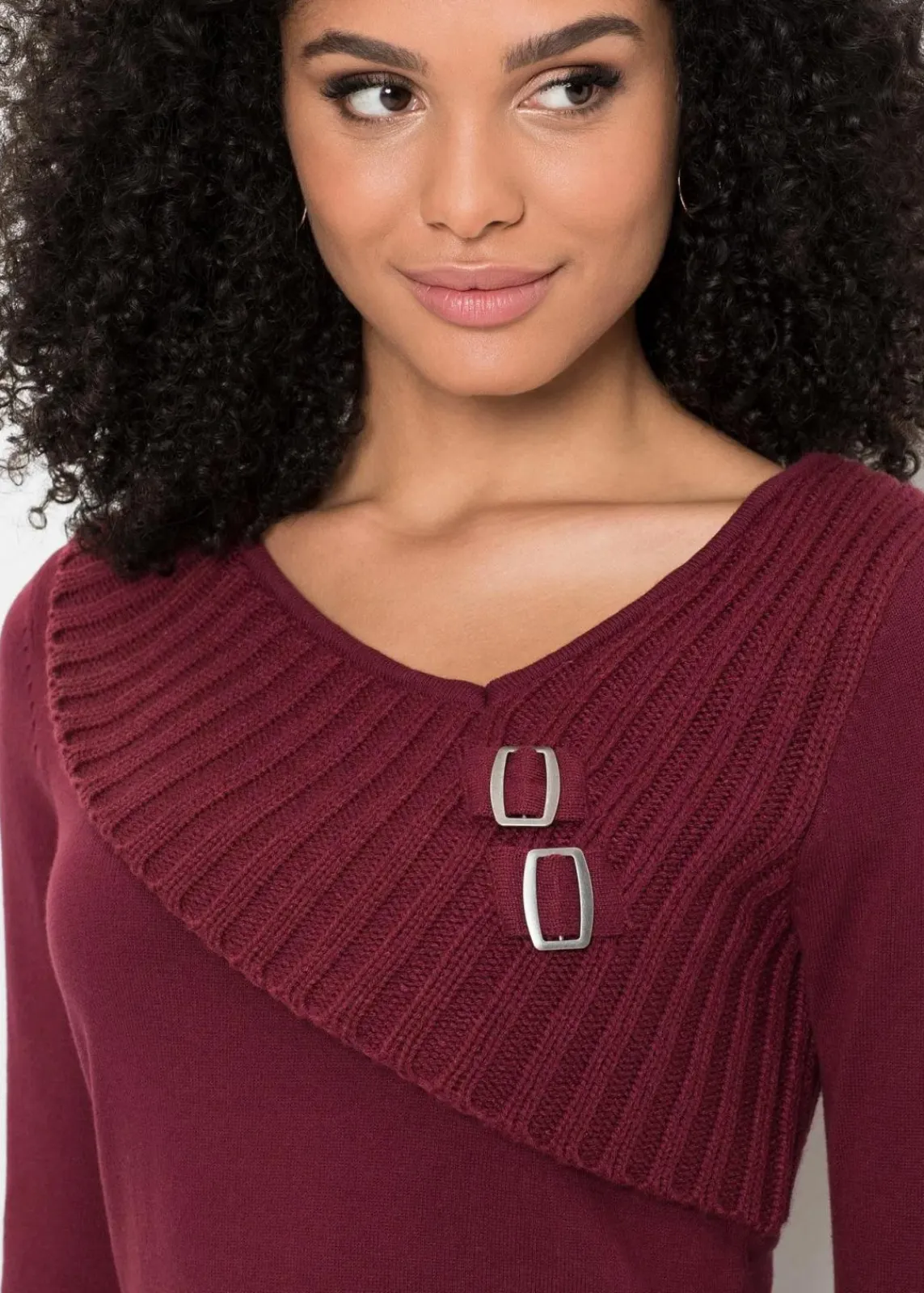 bonprix Bekleidung·Umstandsmode|Strickmode^Feinstrickpullover aus Baumwoll-Mix bordeaux