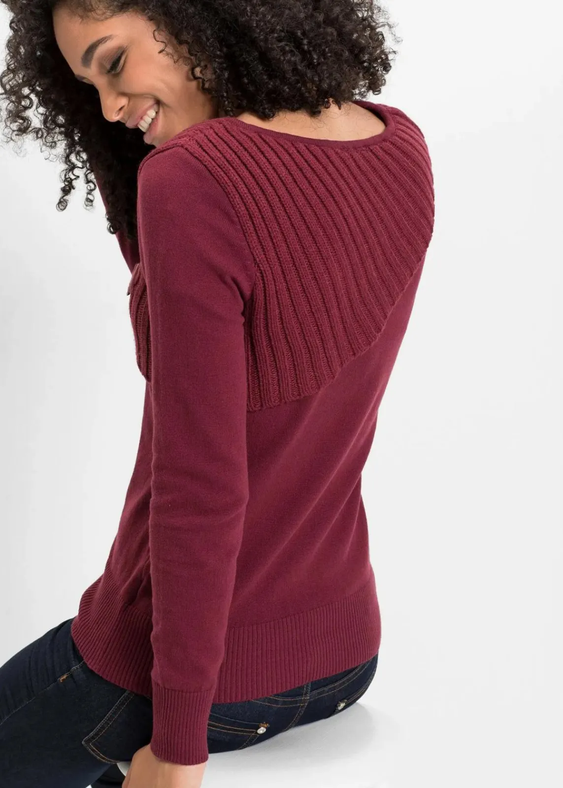 bonprix Bekleidung·Umstandsmode|Strickmode^Feinstrickpullover aus Baumwoll-Mix bordeaux