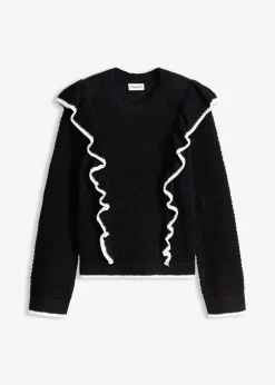 bonprix Bekleidung·Umstandsmode|Bekleidung·Jeans^Feinstrickpullover aus Baumwoll-Mix schwarz mit wollweiß