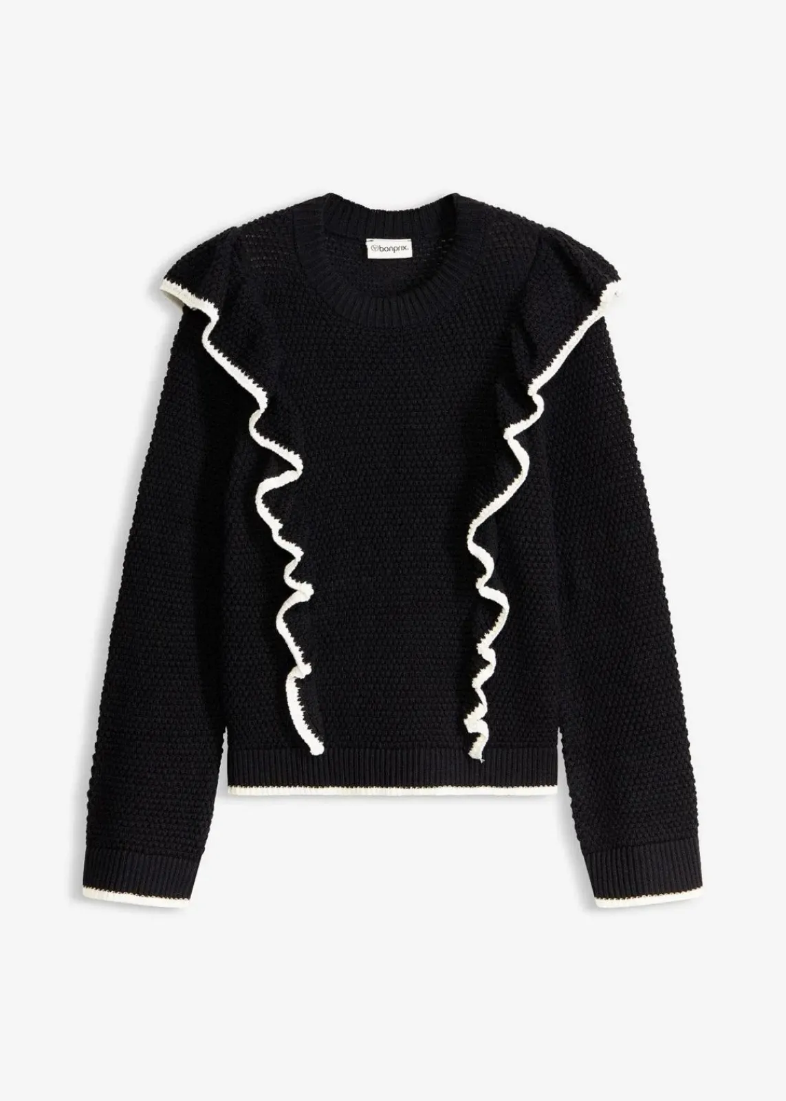 bonprix Bekleidung·Umstandsmode|Bekleidung·Jeans^Feinstrickpullover aus Baumwoll-Mix schwarz mit wollweiß