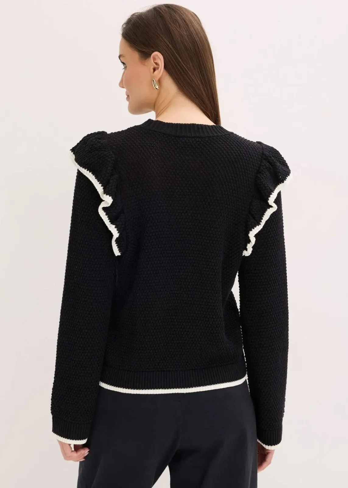 bonprix Bekleidung·Umstandsmode|Bekleidung·Jeans^Feinstrickpullover aus Baumwoll-Mix schwarz mit wollweiß