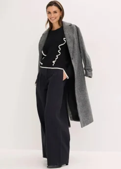 bonprix Bekleidung·Umstandsmode|Bekleidung·Jeans^Feinstrickpullover aus Baumwoll-Mix schwarz mit wollweiß