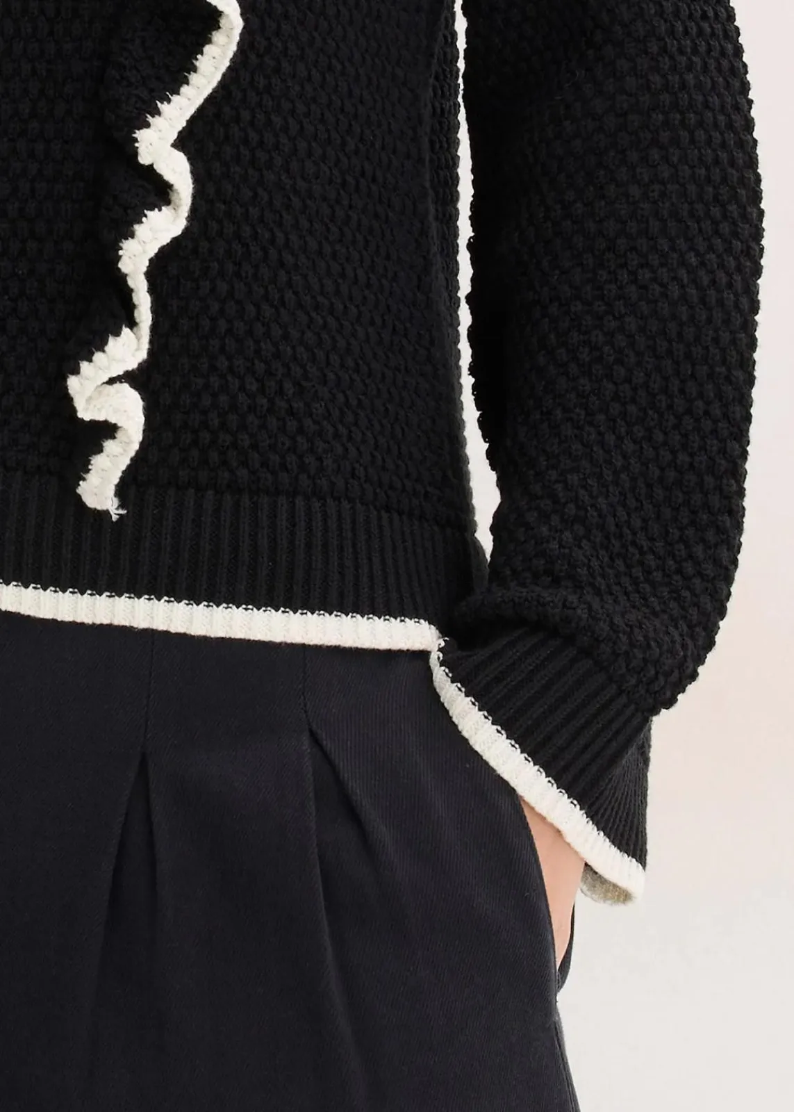 bonprix Bekleidung·Umstandsmode|Bekleidung·Jeans^Feinstrickpullover aus Baumwoll-Mix schwarz mit wollweiß