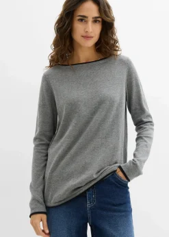 bonprix Bekleidung·Umstandsmode|Bekleidung·Jeans^Feinstrickpullover aus Baumwollmix grau meliert/schwarz