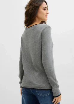bonprix Bekleidung·Umstandsmode|Bekleidung·Jeans^Feinstrickpullover aus Baumwollmix grau meliert/schwarz