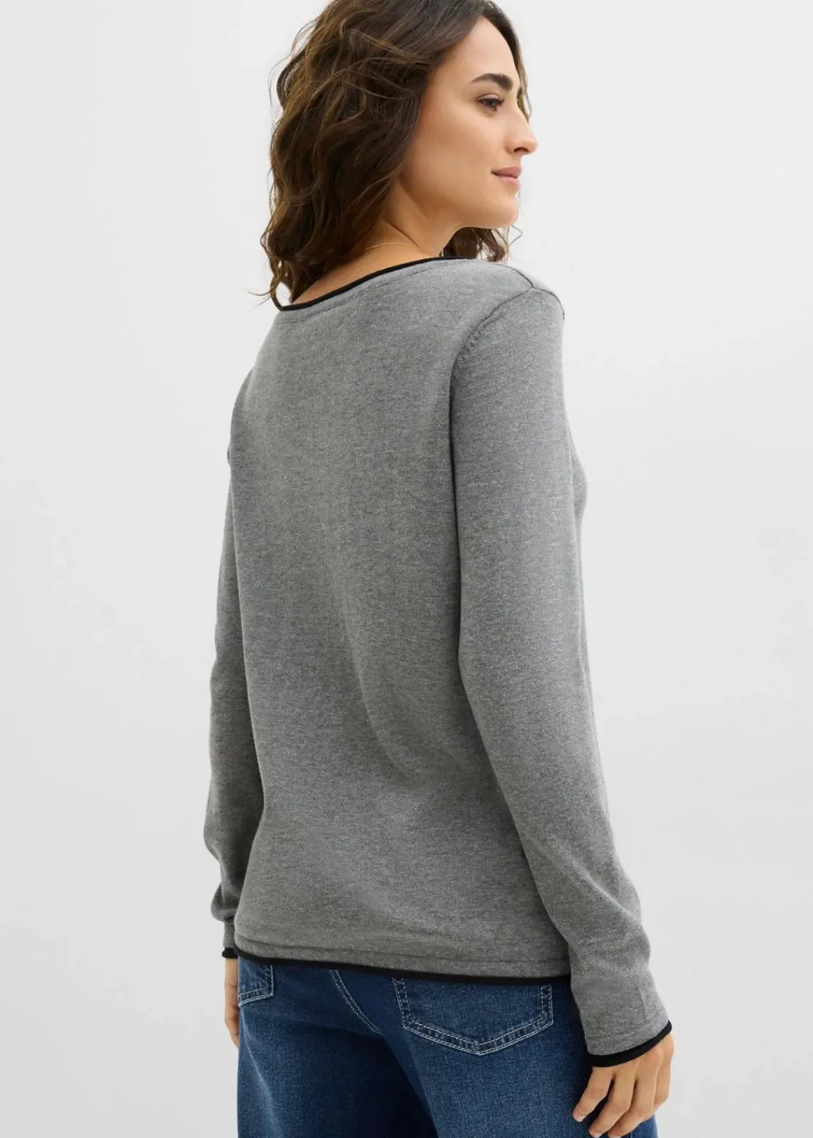 bonprix Bekleidung·Umstandsmode|Bekleidung·Jeans^Feinstrickpullover aus Baumwollmix grau meliert/schwarz