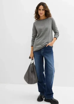 bonprix Bekleidung·Umstandsmode|Bekleidung·Jeans^Feinstrickpullover aus Baumwollmix grau meliert/schwarz