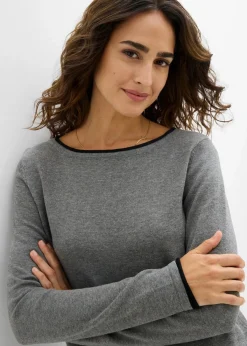bonprix Bekleidung·Umstandsmode|Bekleidung·Jeans^Feinstrickpullover aus Baumwollmix grau meliert/schwarz