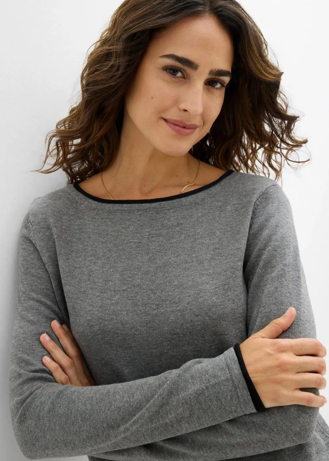 bonprix Bekleidung·Umstandsmode|Bekleidung·Jeans^Feinstrickpullover aus Baumwollmix grau meliert/schwarz