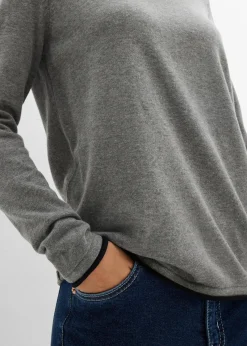 bonprix Bekleidung·Umstandsmode|Bekleidung·Jeans^Feinstrickpullover aus Baumwollmix grau meliert/schwarz