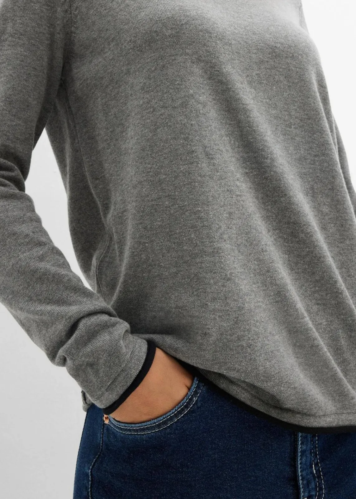 bonprix Bekleidung·Umstandsmode|Bekleidung·Jeans^Feinstrickpullover aus Baumwollmix grau meliert/schwarz