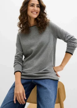 bonprix Bekleidung·Umstandsmode|Bekleidung·Jeans^Feinstrickpullover aus Baumwollmix grau meliert/schwarz