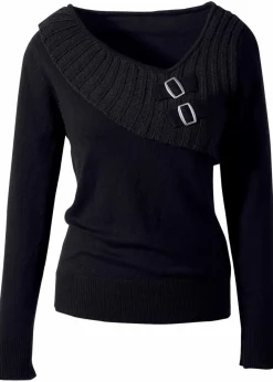 bonprix Bekleidung·Umstandsmode|Strickmode^Feinstrickpullover aus Baumwoll-Mix schwarz