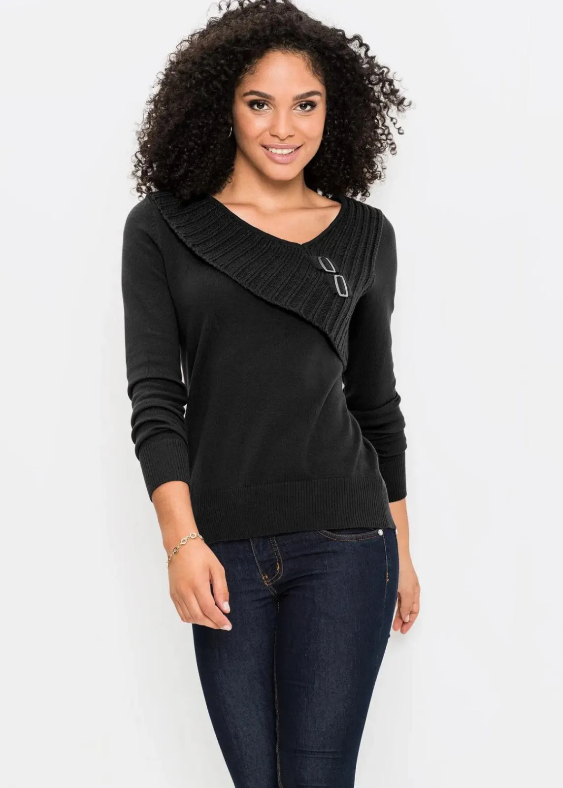 bonprix Bekleidung·Umstandsmode|Strickmode^Feinstrickpullover aus Baumwoll-Mix schwarz