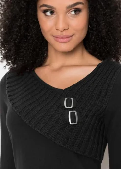 bonprix Bekleidung·Umstandsmode|Strickmode^Feinstrickpullover aus Baumwoll-Mix schwarz