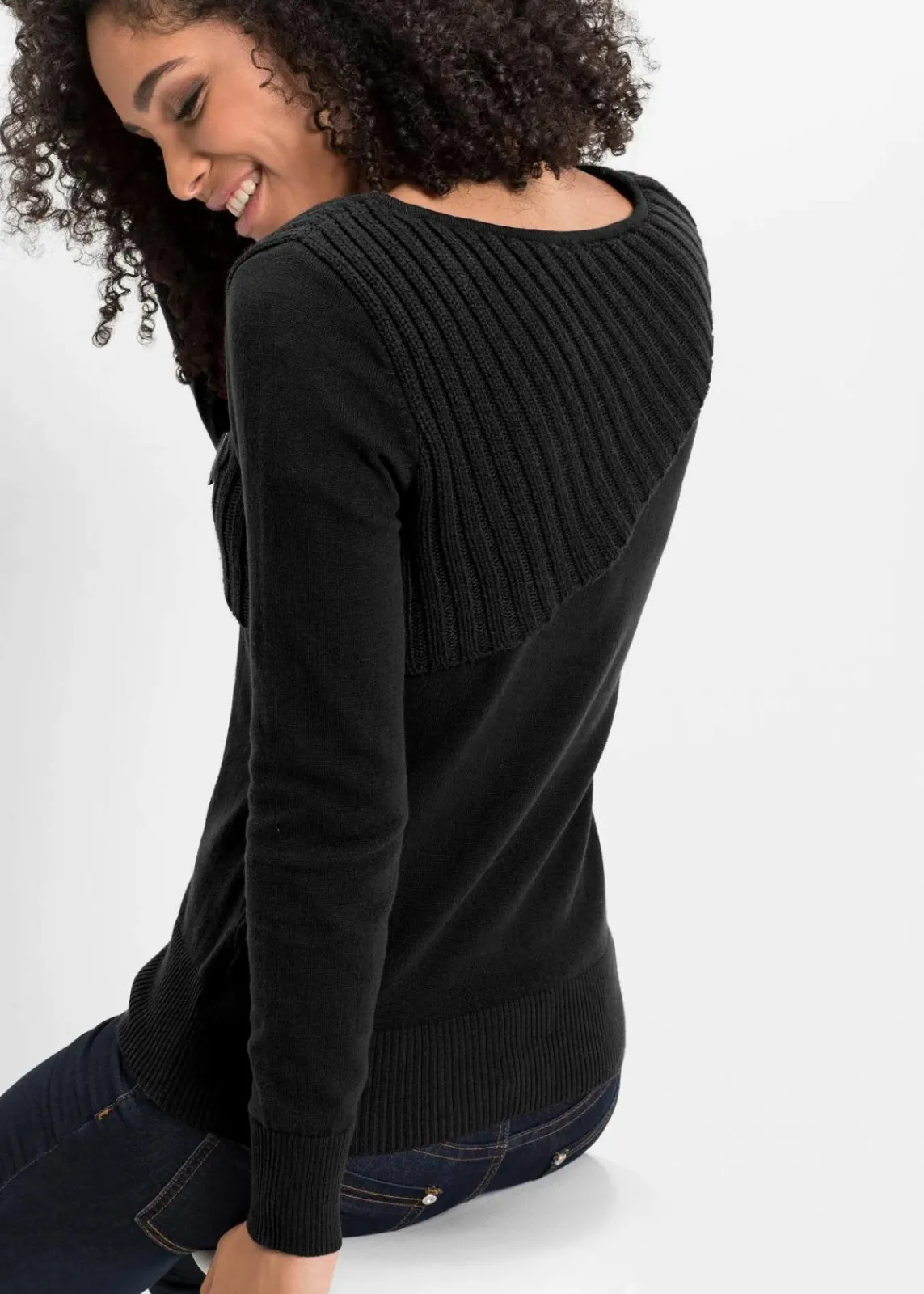 bonprix Bekleidung·Umstandsmode|Strickmode^Feinstrickpullover aus Baumwoll-Mix schwarz