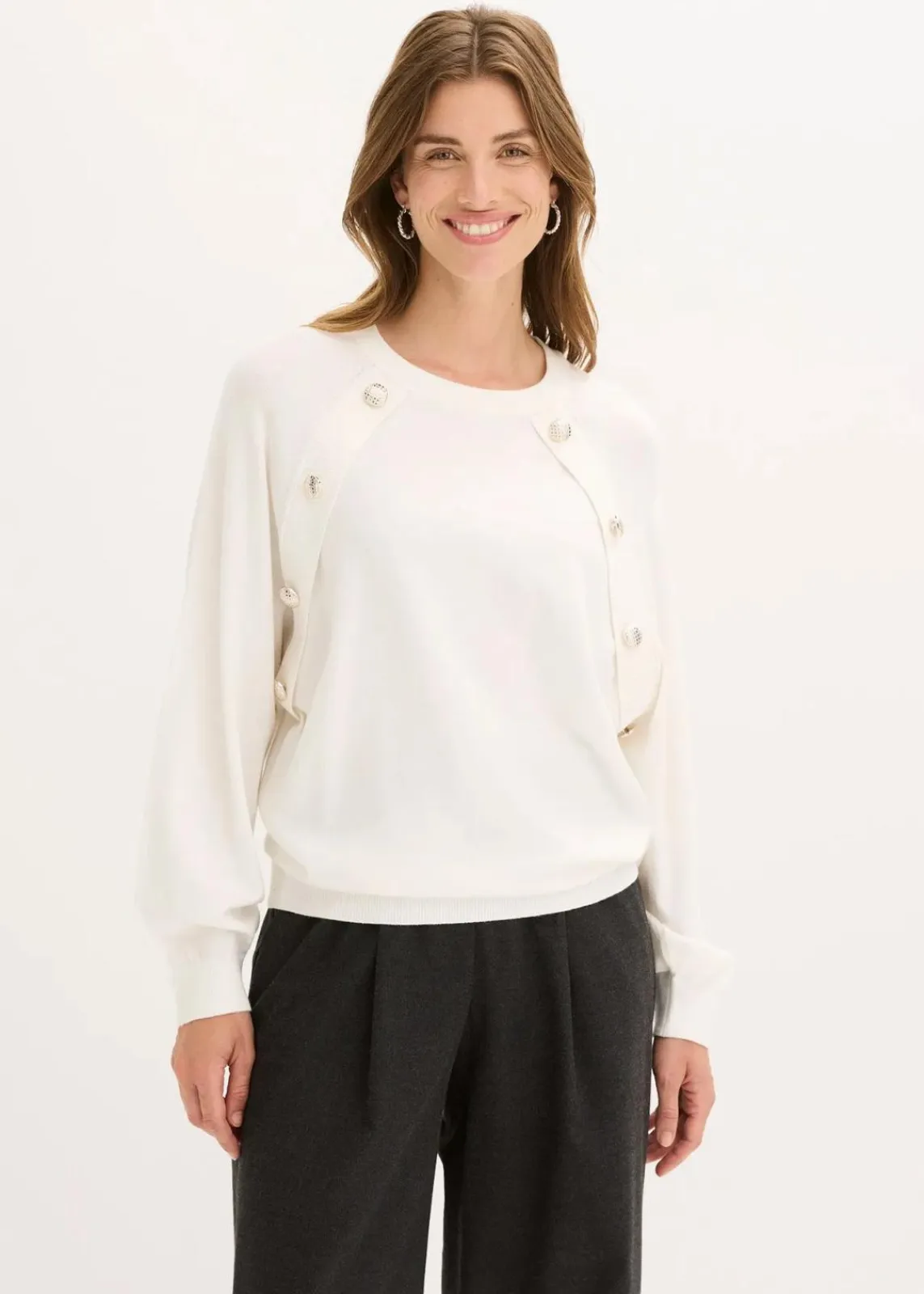 bonprix Bekleidung·Umstandsmode|Bekleidung·Jeans^Feinstrickpullover aus fließendem Viskose-Mix wollweiß