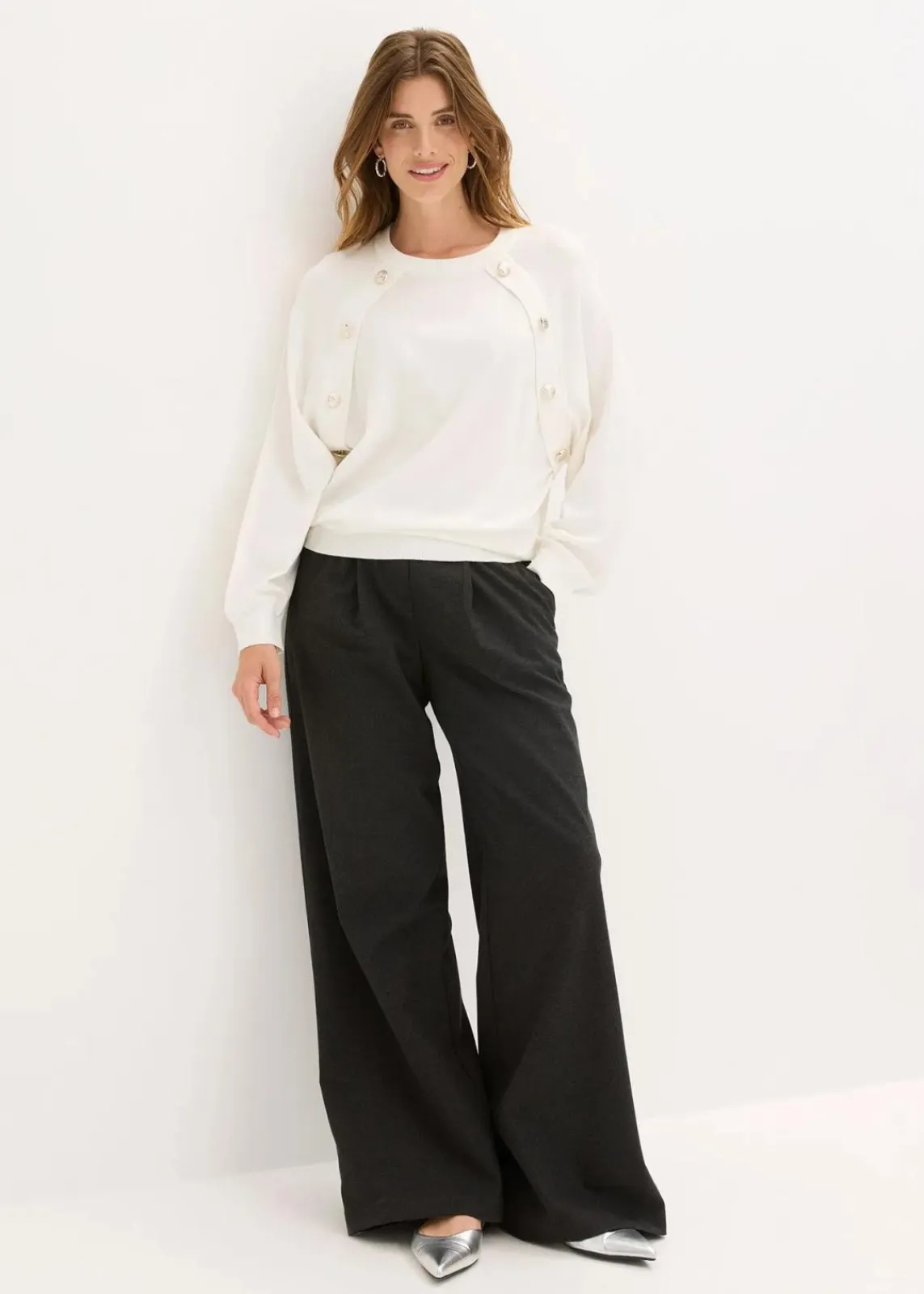bonprix Bekleidung·Umstandsmode|Bekleidung·Jeans^Feinstrickpullover aus fließendem Viskose-Mix wollweiß