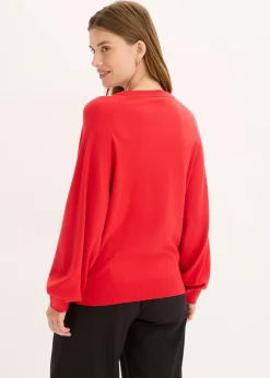 bonprix Pullover & Strickjacken|Strickmode^Feinstrickpullover aus fließendem Viskose-Mix salsarot