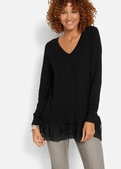 bonprix Bekleidung·Umstandsmode|Bekleidung·Jeans^Feinstrickpullover aus fließendem Viskose-Mix schwarz