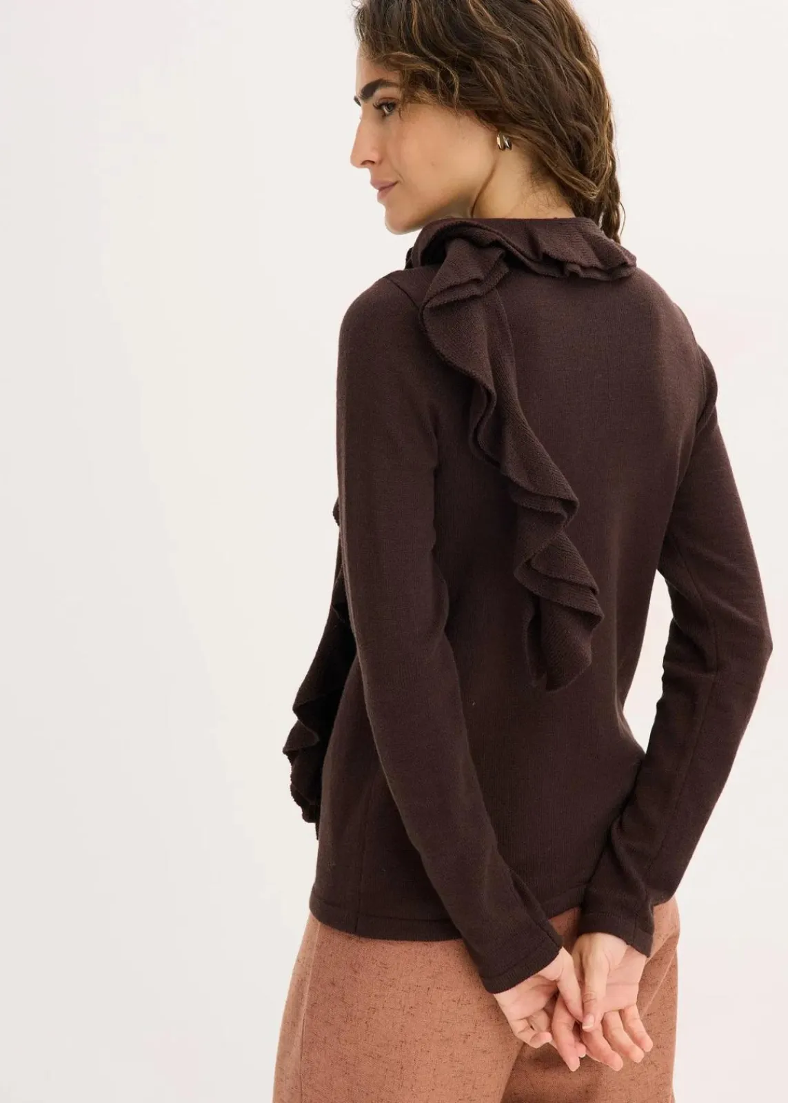 bonprix Bekleidung·Umstandsmode|Strickmode^Feinstrickpullover aus fließendem Viskose-Mix dunkelbraun