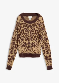 bonprix Bekleidung·Umstandsmode|Strickmode^Feinstrickpullover aus flauschigem Federgarn latte macchiato leo bedruckt