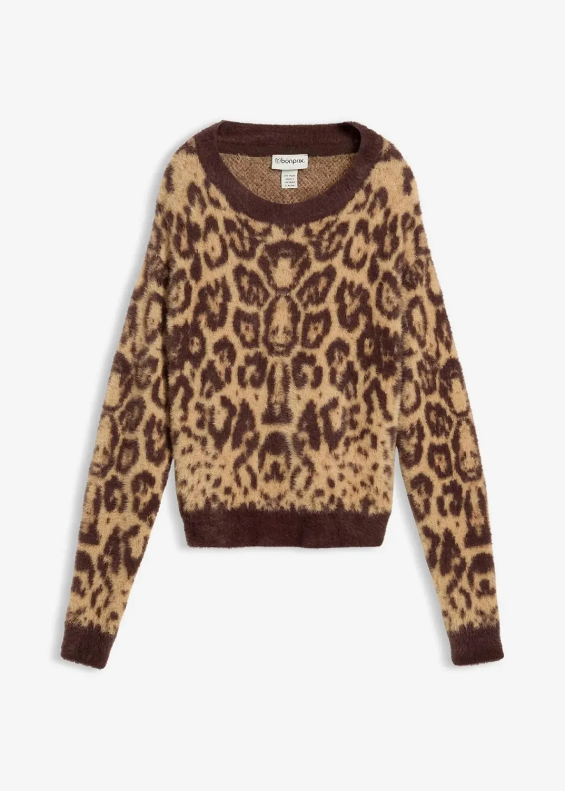 bonprix Bekleidung·Umstandsmode|Strickmode^Feinstrickpullover aus flauschigem Federgarn latte macchiato leo bedruckt