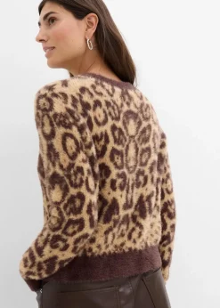 bonprix Bekleidung·Umstandsmode|Strickmode^Feinstrickpullover aus flauschigem Federgarn latte macchiato leo bedruckt