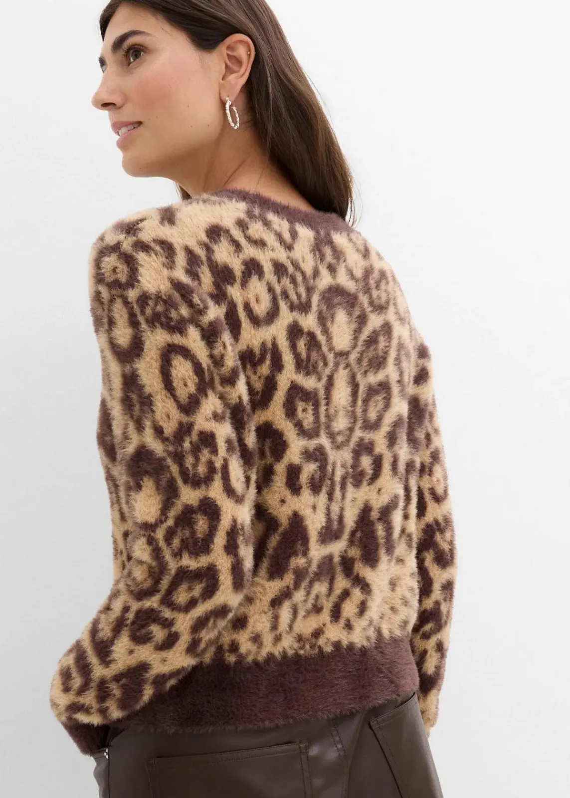 bonprix Bekleidung·Umstandsmode|Strickmode^Feinstrickpullover aus flauschigem Federgarn latte macchiato leo bedruckt